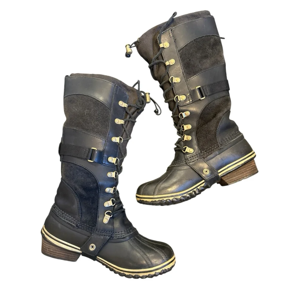 Sorel Conquest Carly Boot Black Waterproof Tall Moto Women’s size‎ 7.5 Read